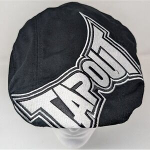 Vintage Y2K Tapout Hat Newsboy Cabbie Flat Cap Black Spellout Black